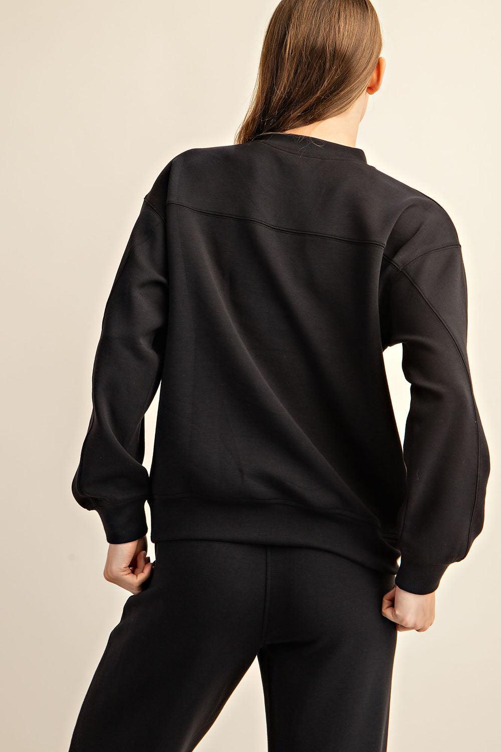 Sonja Scuba Mock Neck Pullover - Black