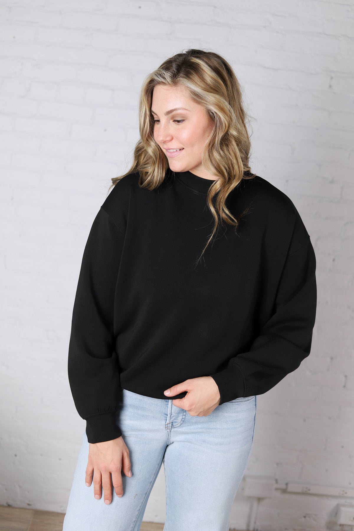 Sonja Scuba Mock Neck Pullover - Black
