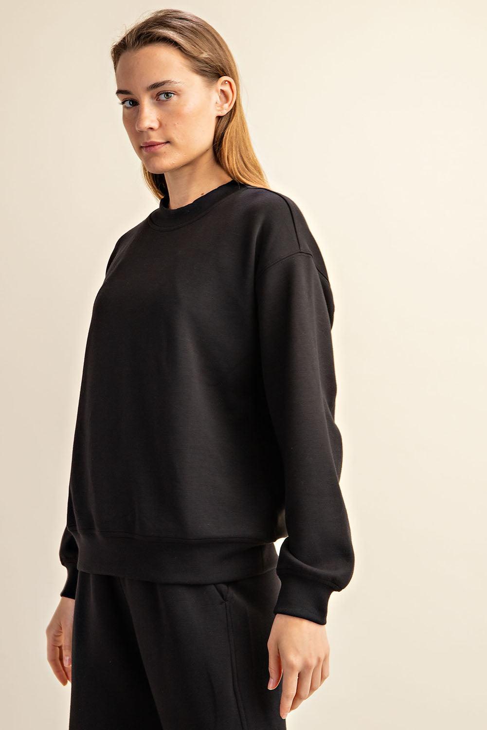 Sonja Scuba Mock Neck Pullover - Black