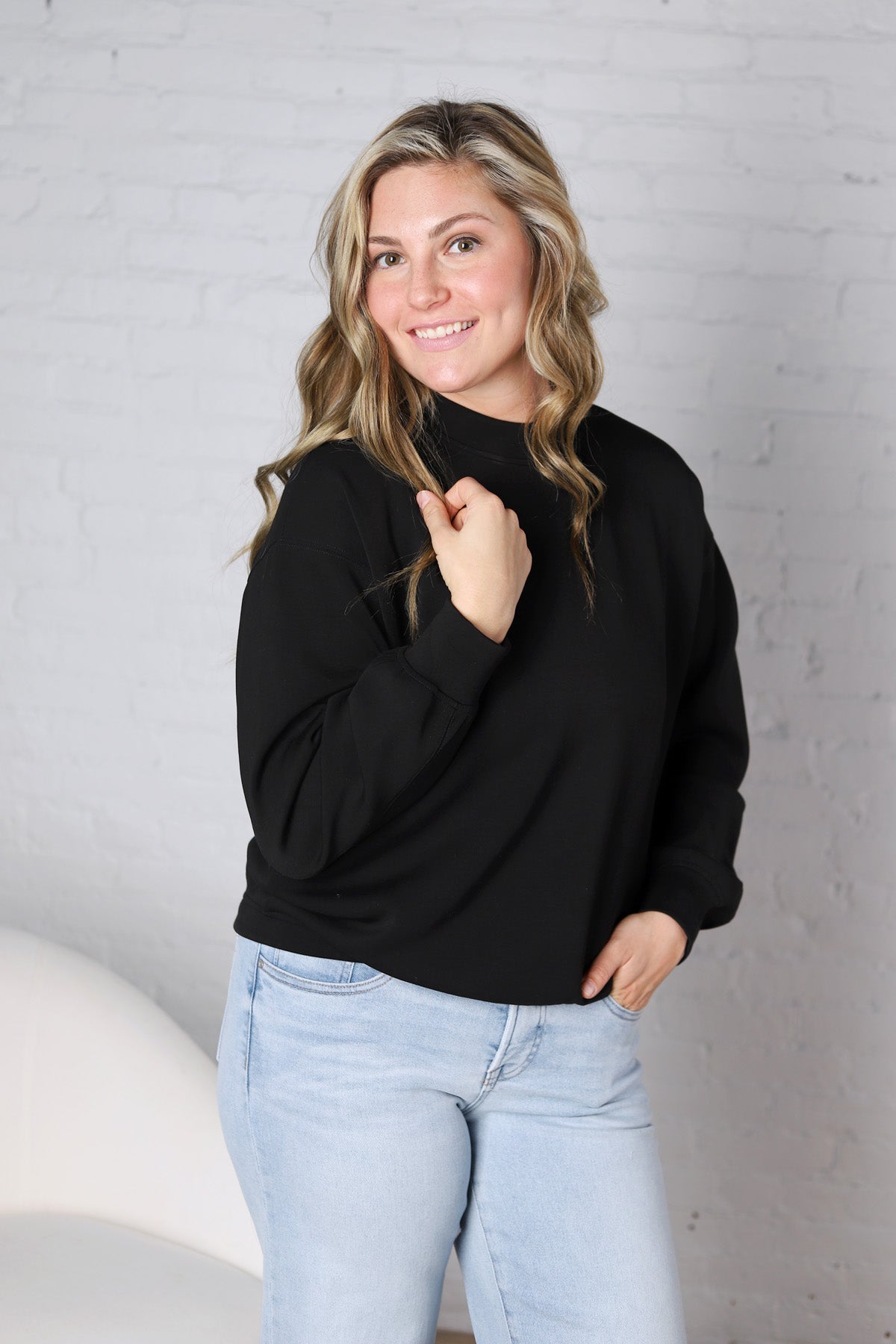 Sonja Scuba Mock Neck Pullover - Black