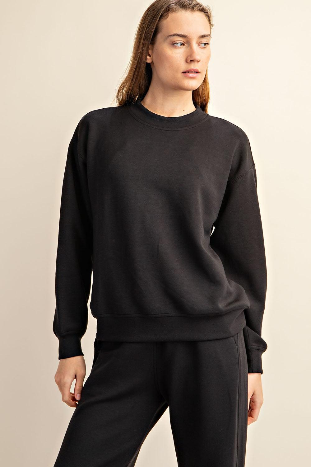 Sonja Scuba Mock Neck Pullover - Black