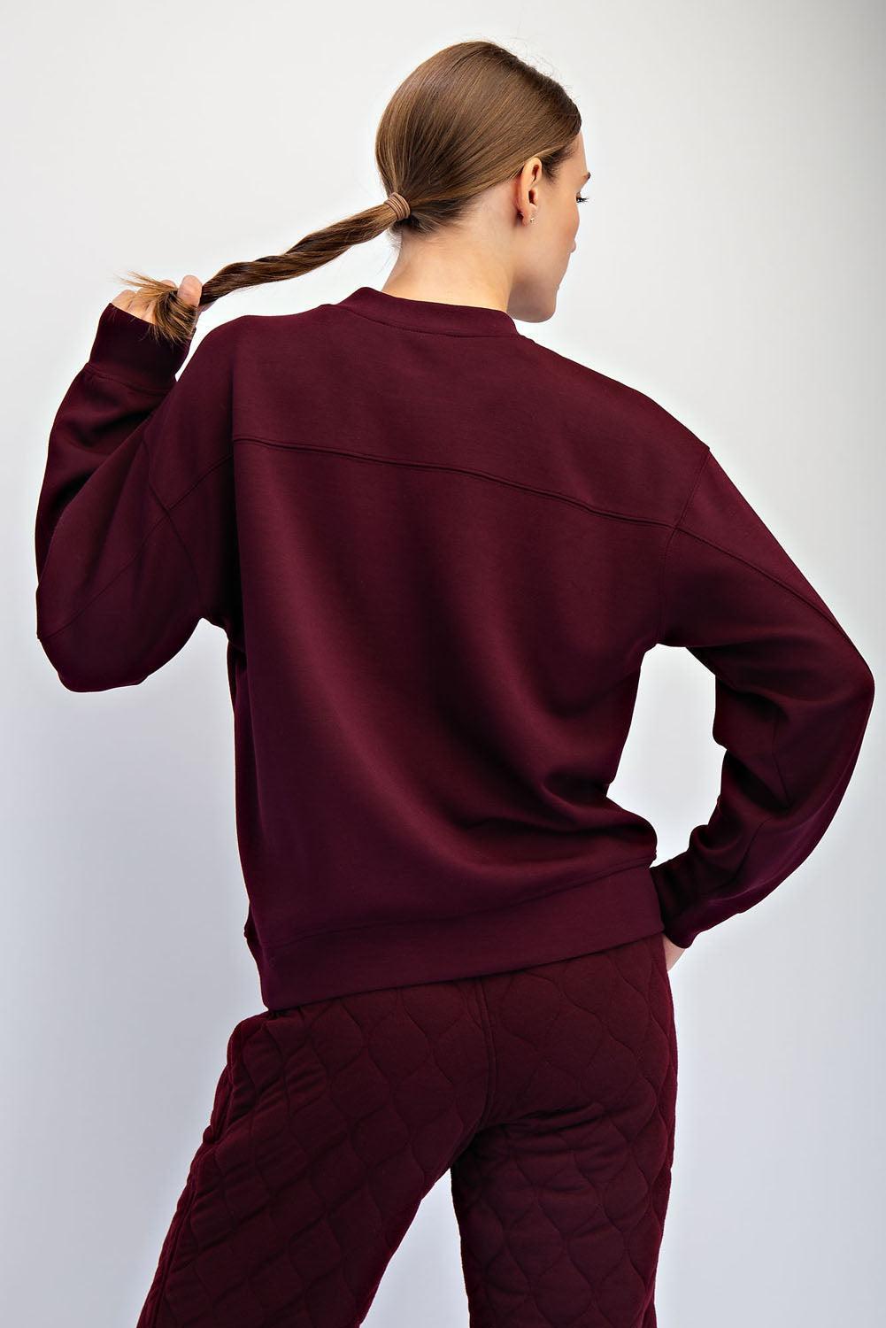 Sonja Scuba Mock Neck Pullover - Dark Cherry
