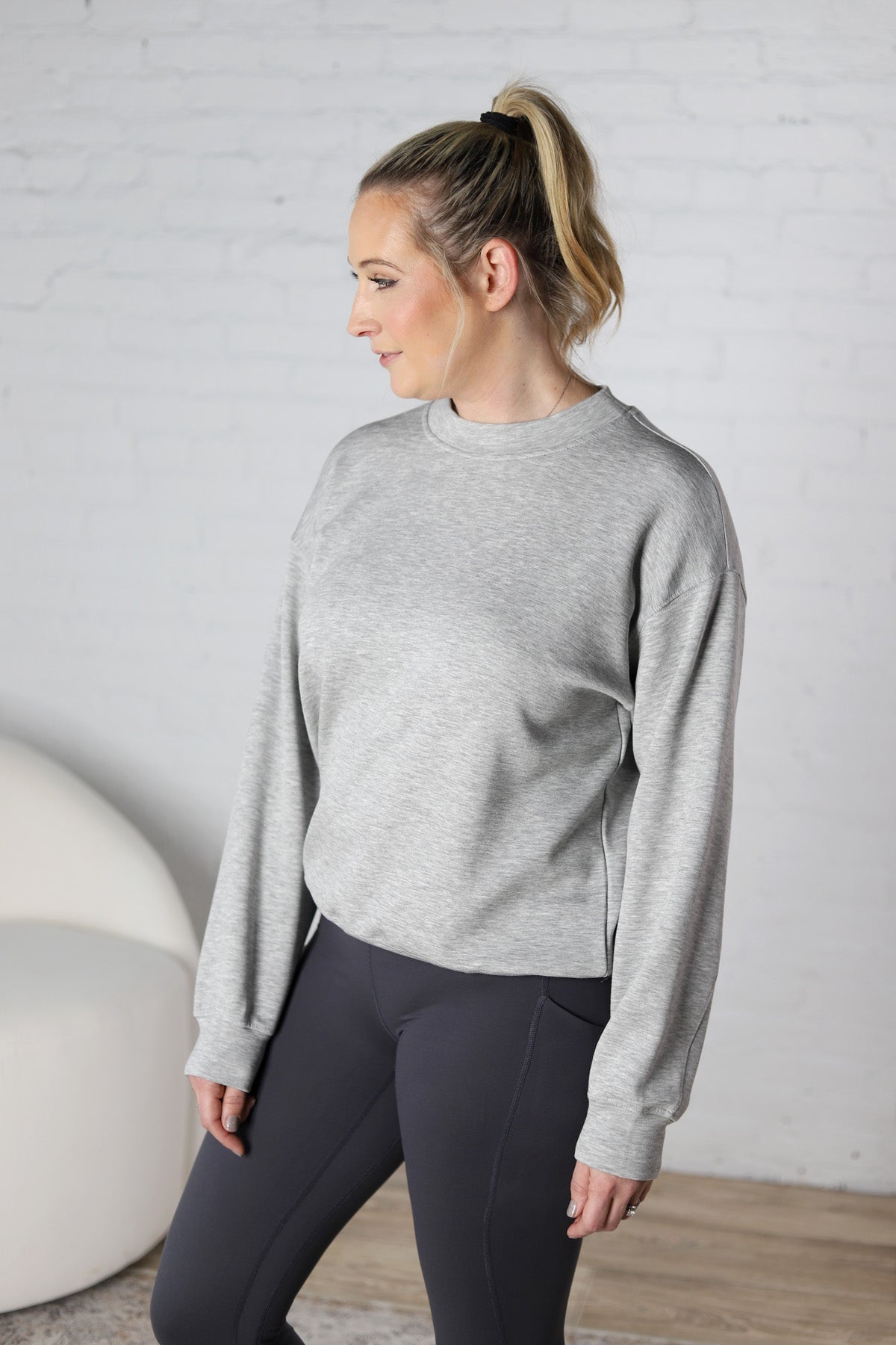 Sonja Scuba Mock Neck Pullover - Heather Grey