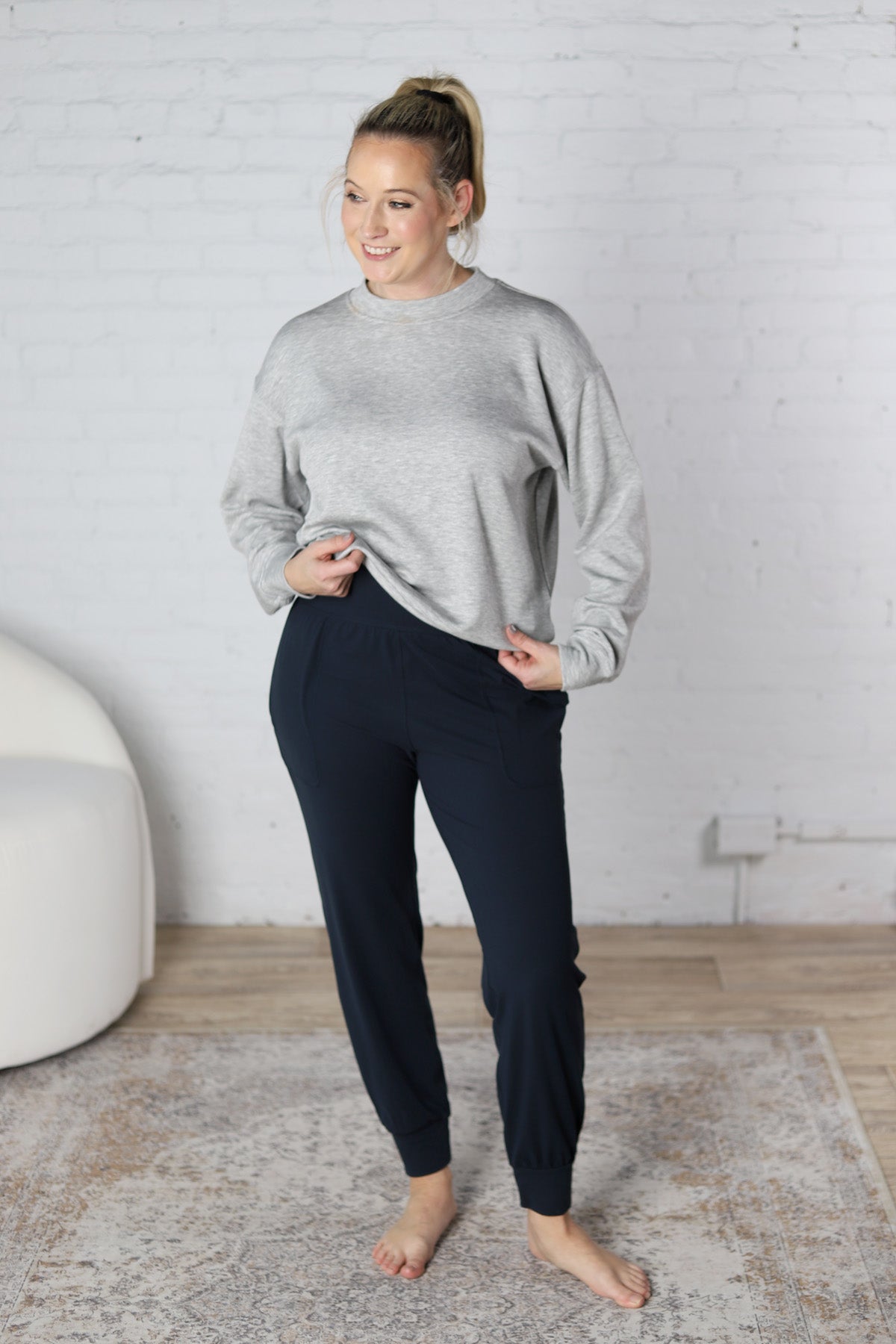 Sonja Scuba Mock Neck Pullover - Heather Grey