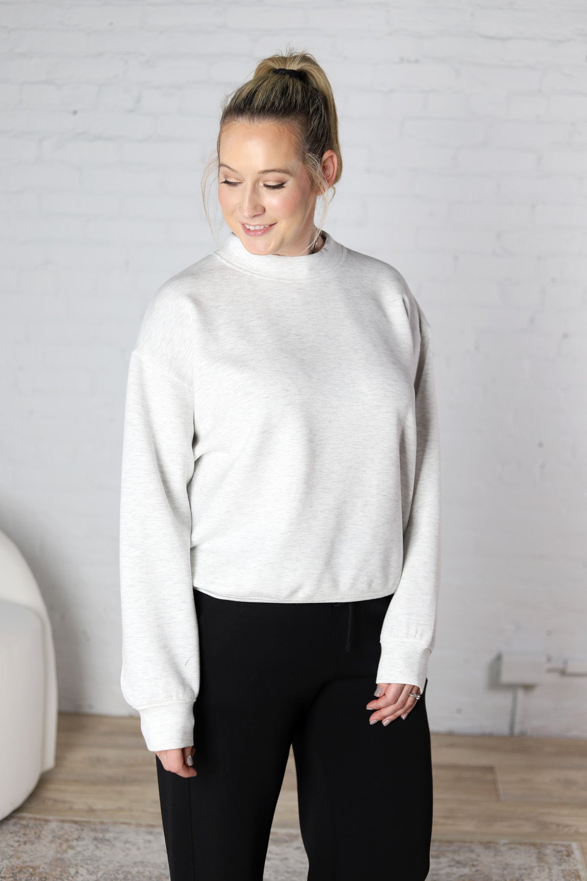 Sonja Scuba Mock Neck Pullover - Lt Grey