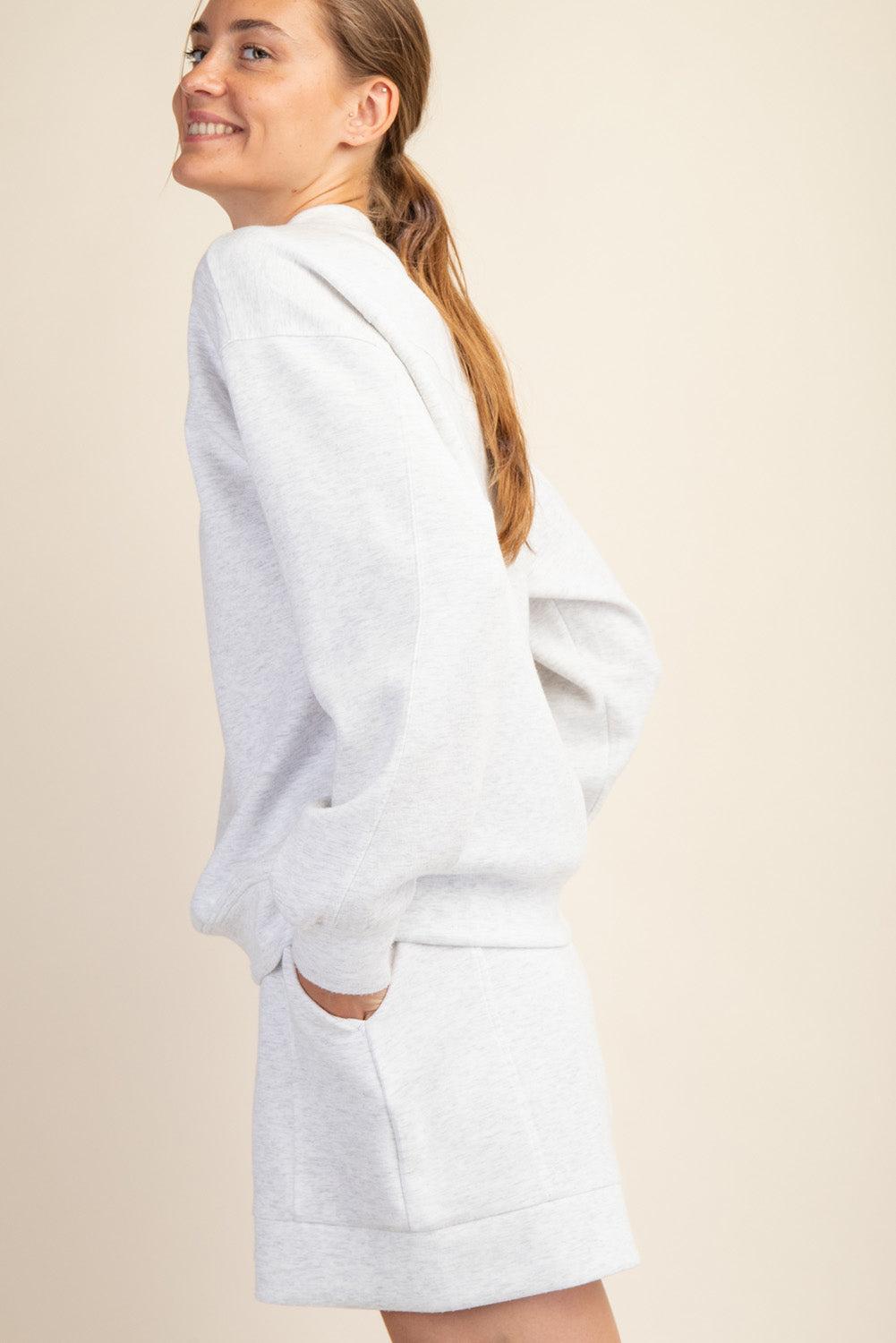 Sonja Scuba Mock Neck Pullover - Lt Heather Grey