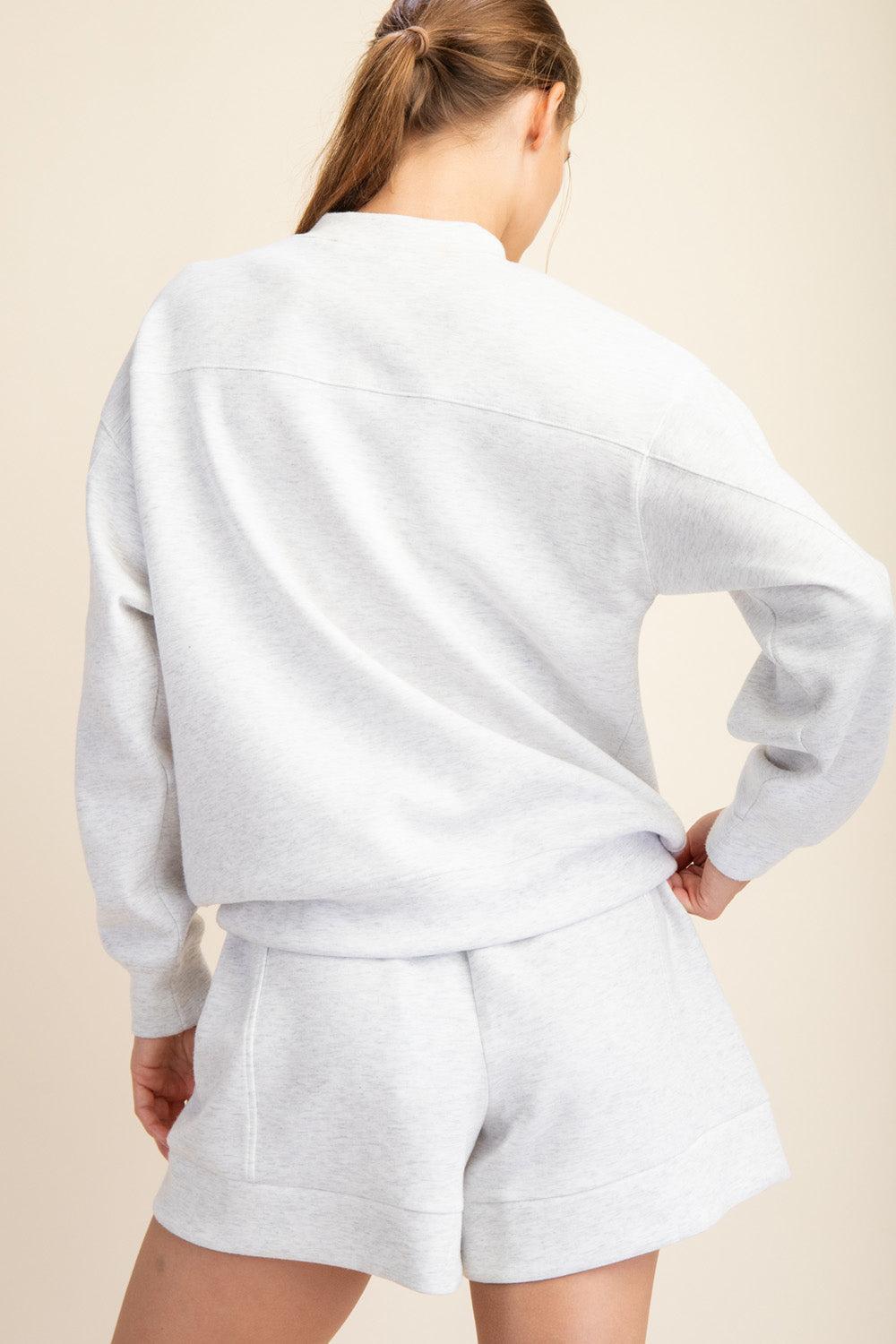 Sonja Scuba Mock Neck Pullover - Lt Heather Grey