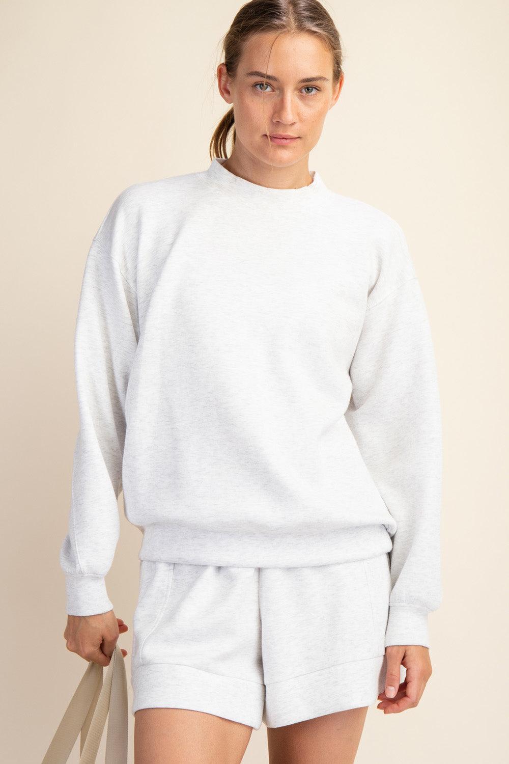Sonja Scuba Mock Neck Pullover - Lt Heather Grey