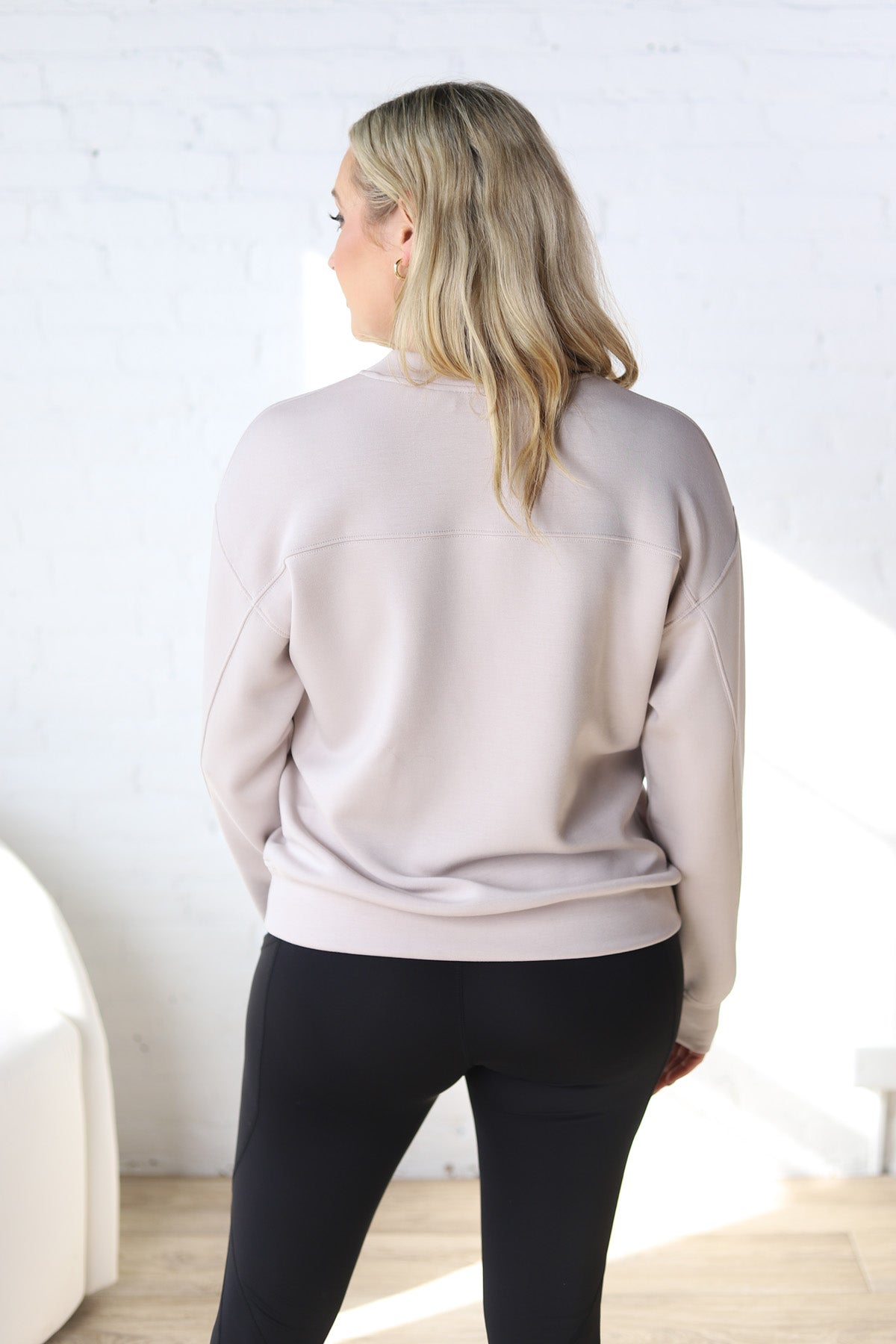 Sonja Scuba Mock Neck Pullover - Mocha Cream