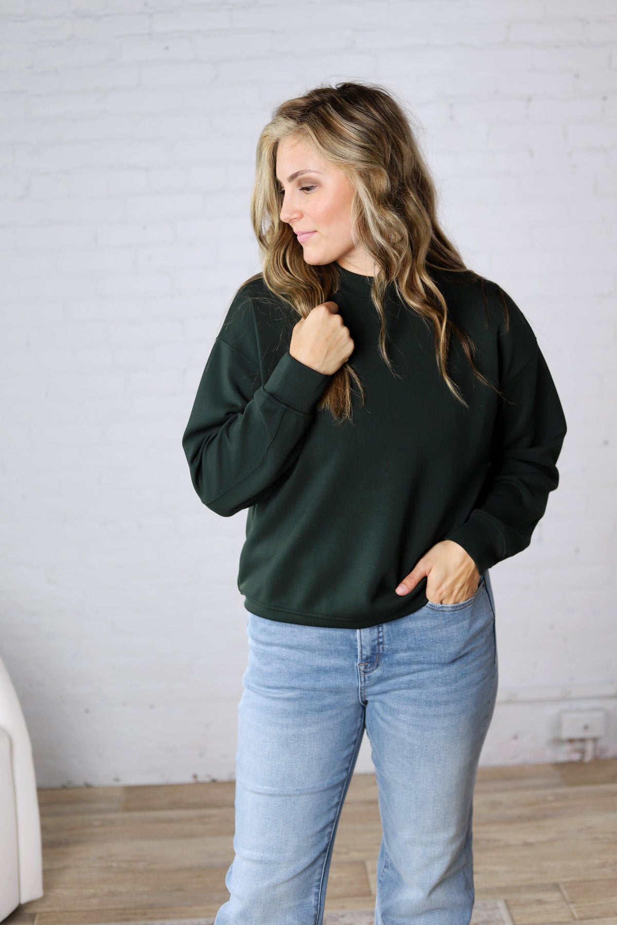 Sonja Scuba Mock Neck Pullover - Regency Green