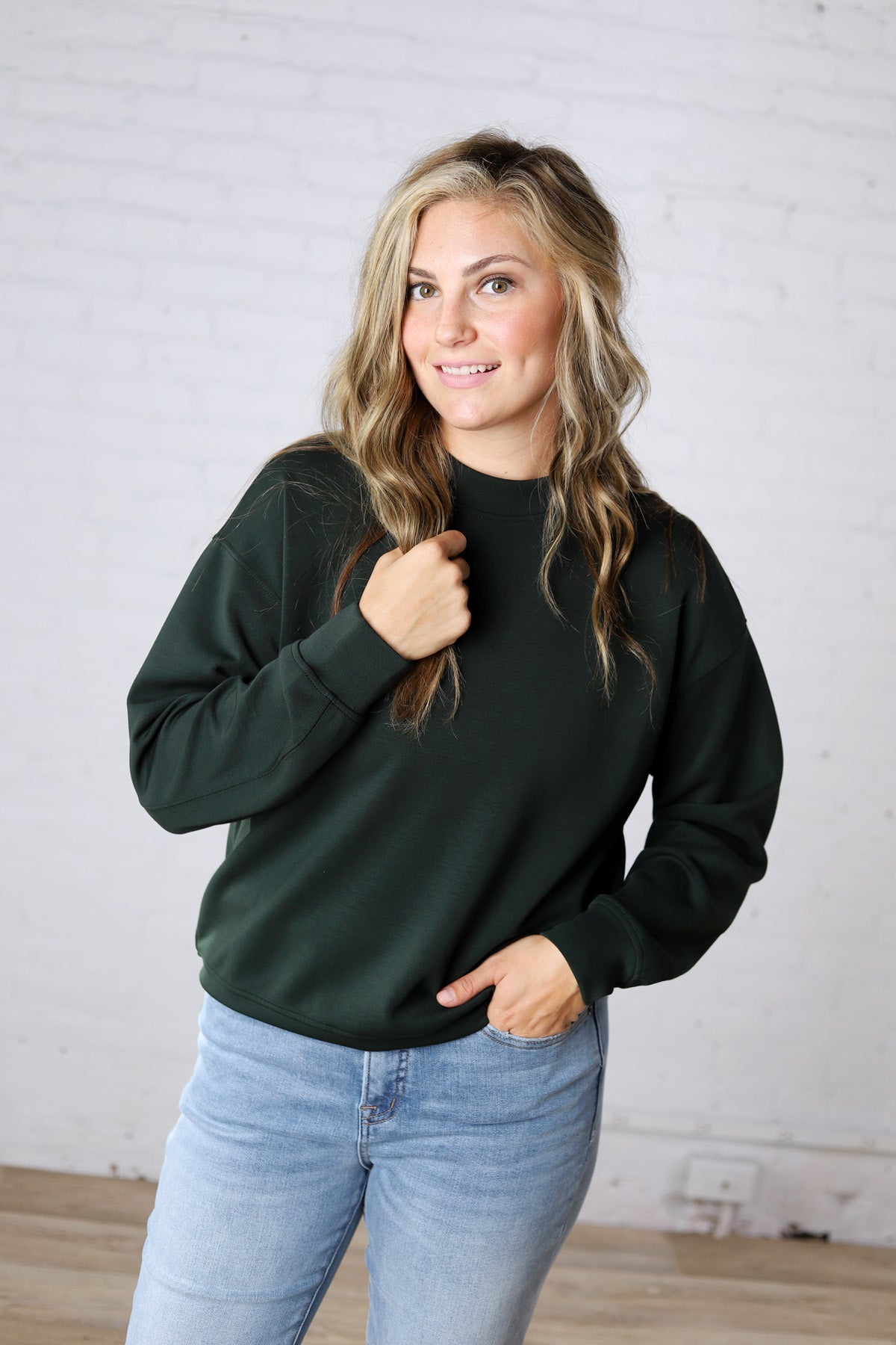 Sonja Scuba Mock Neck Pullover - Regency Green