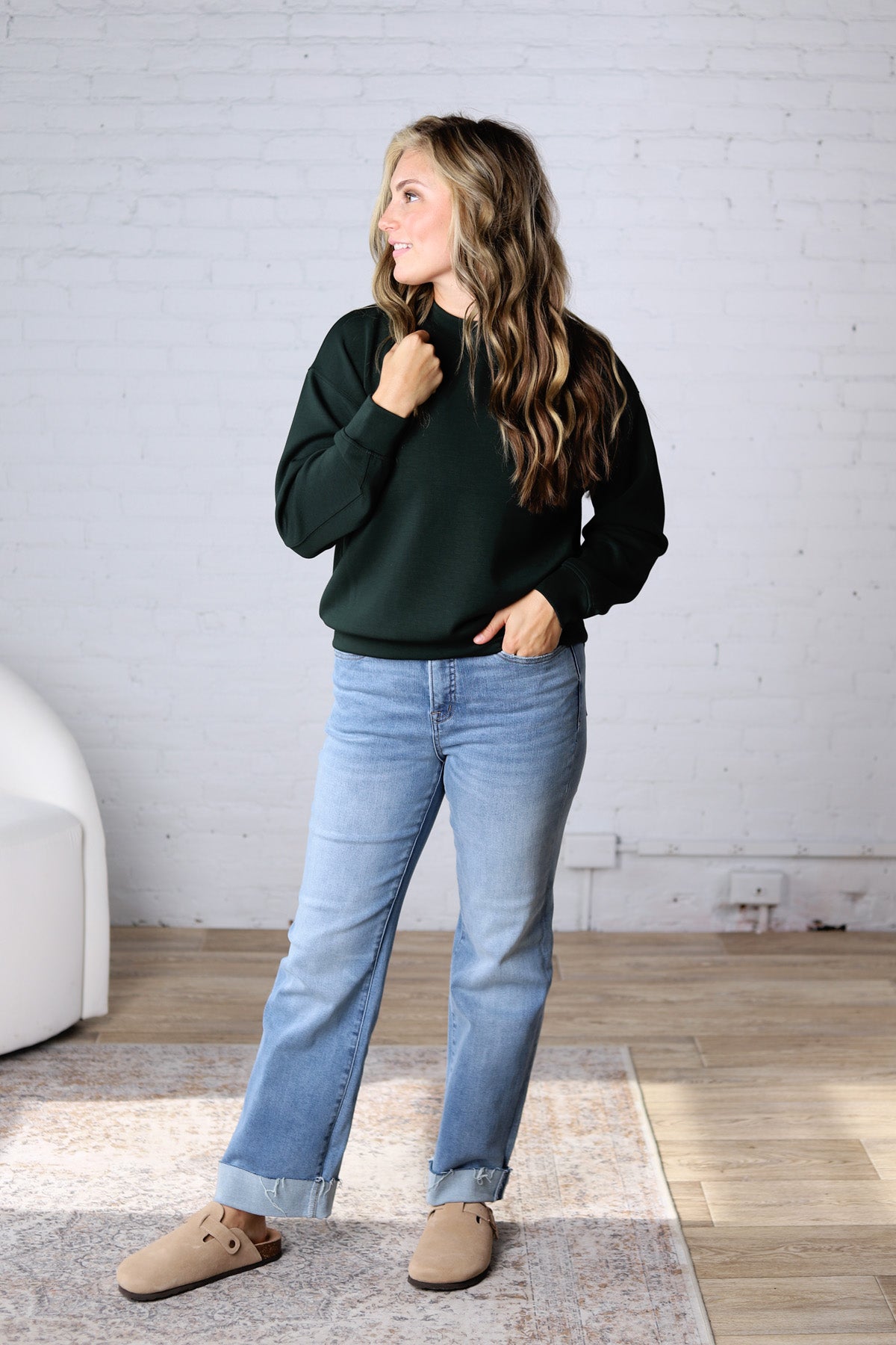 Sonja Scuba Mock Neck Pullover - Regency Green