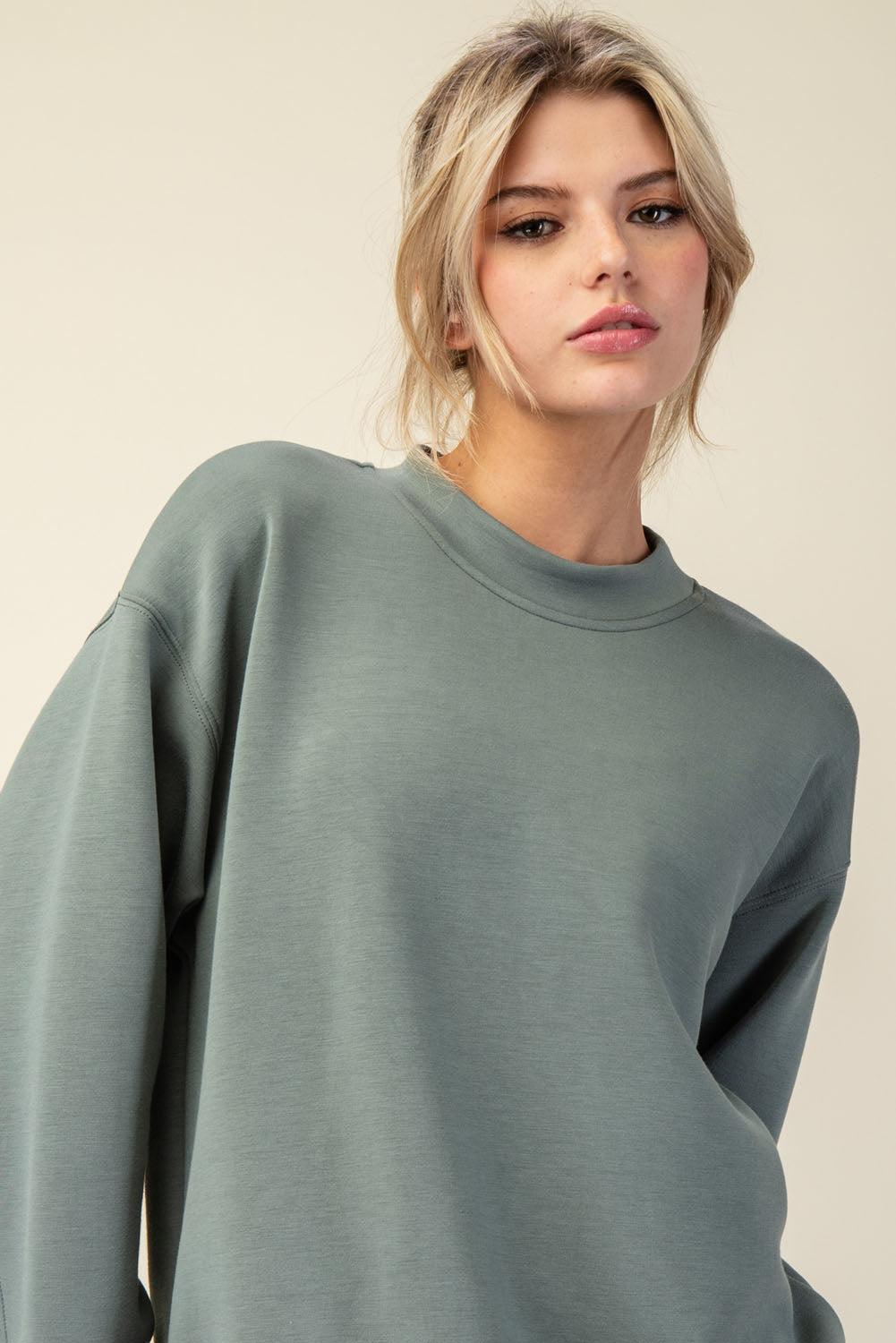 Sonja Scuba Mock Neck Pullover - Sage Leaf
