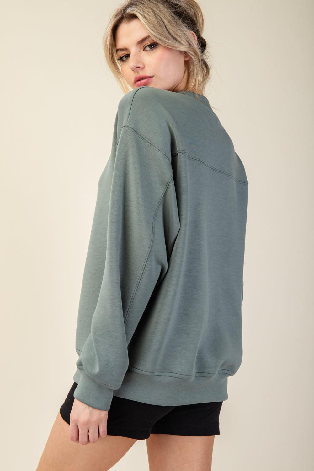 Sonja Scuba Mock Neck Pullover - Sage Leaf