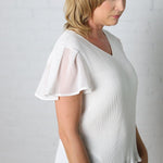 Sophia Accordion Pleat Chiffon With Contrast Sleeve - White - Final Sale