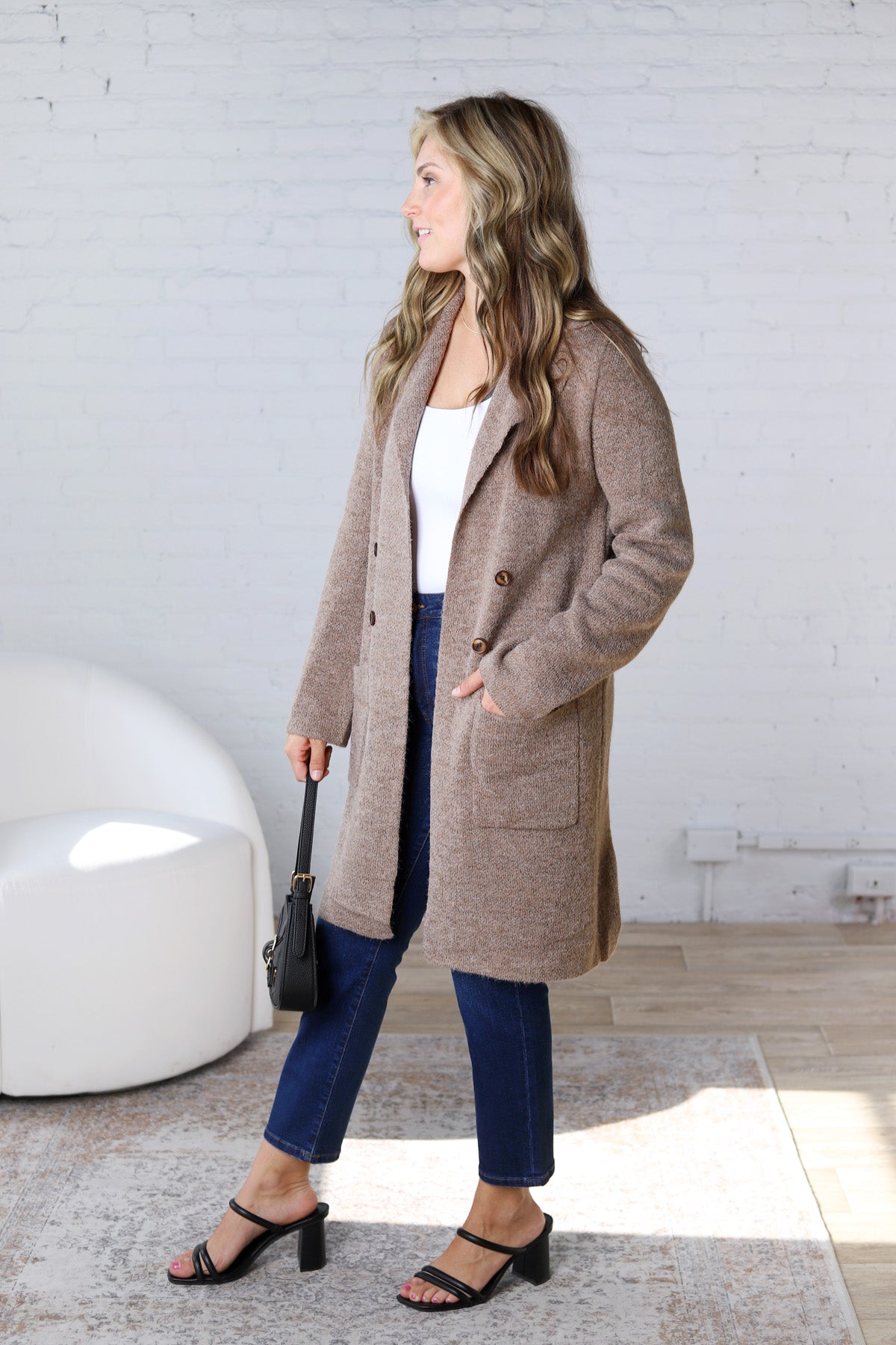 Soren Open Basic Sweater Coat - Brown FINAL SALE