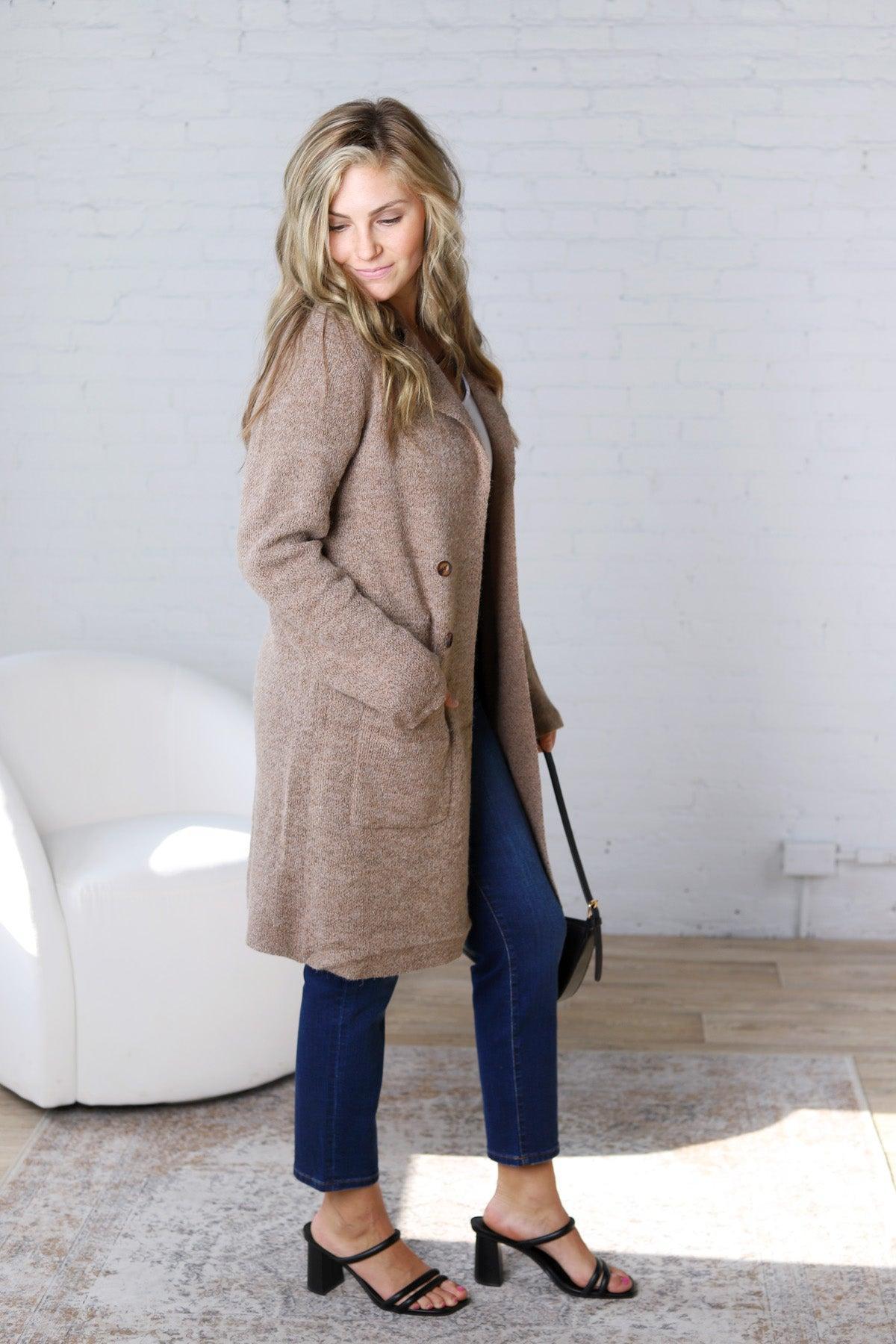 Soren Open Basic Sweater Coat - Brown FINAL SALE