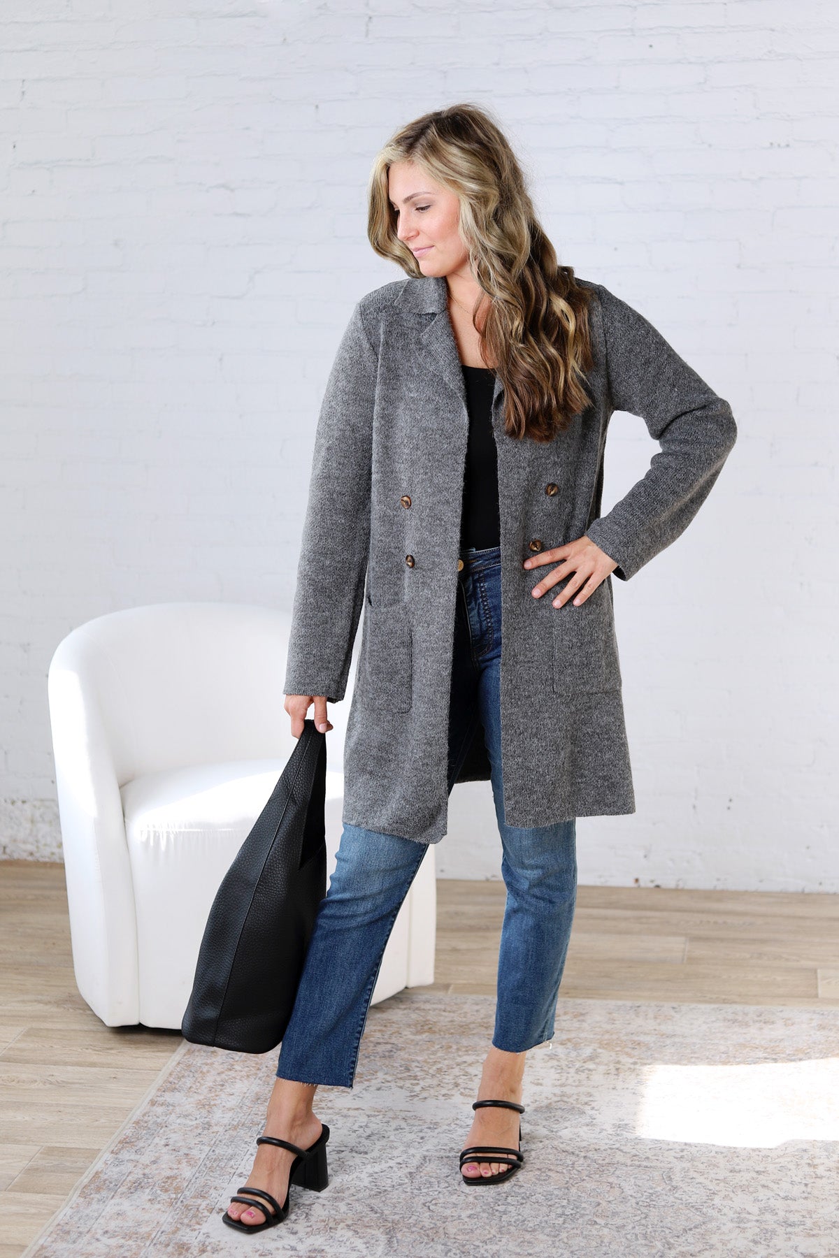 Soren Open Basic Sweater Coat - Charcoal