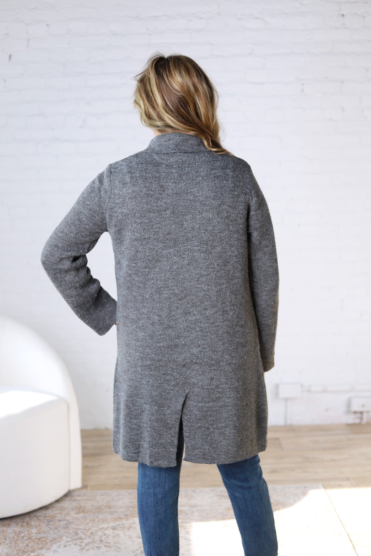 Soren Open Basic Sweater Coat - Charcoal
