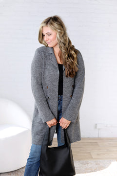 Soren Open Basic Sweater Coat - Charcoal