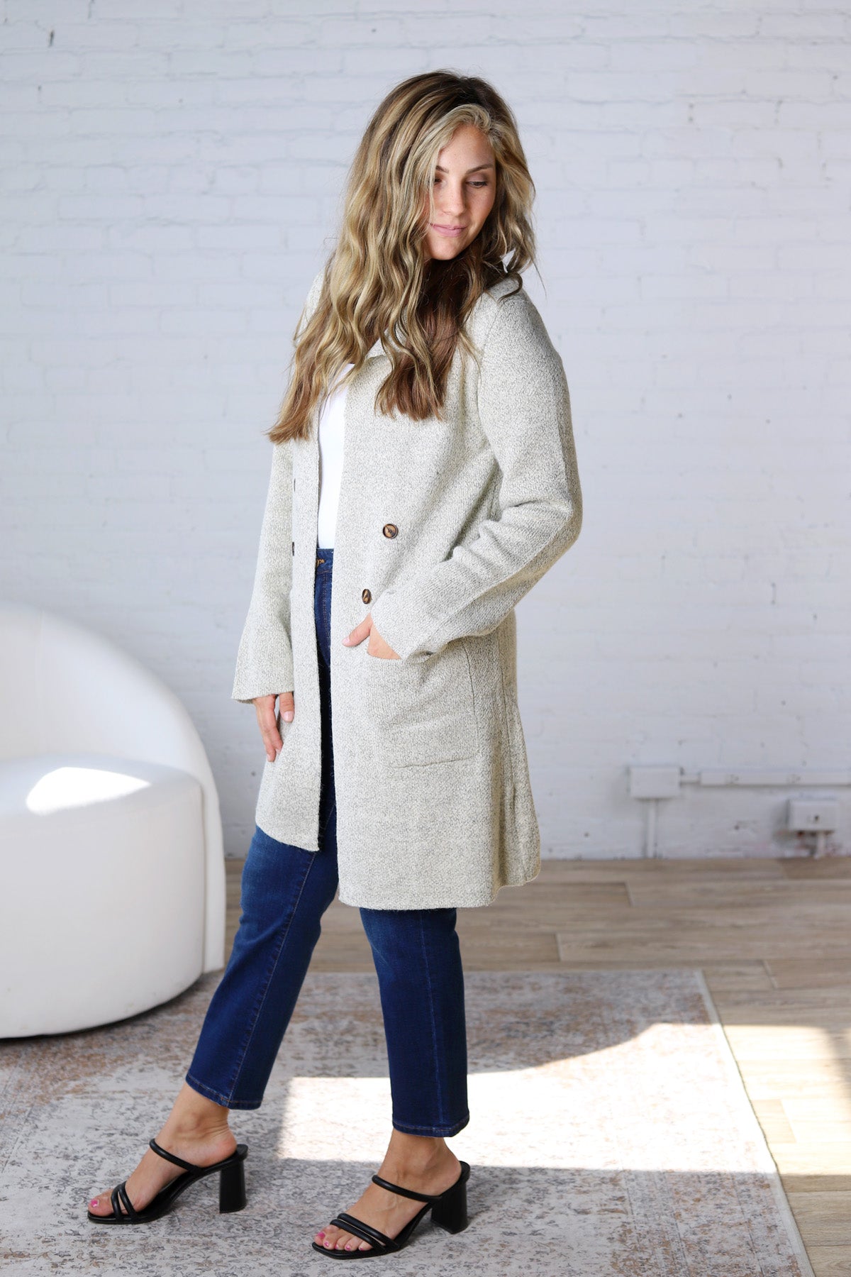 Soren Open Basic Sweater Coat - Oatmeal