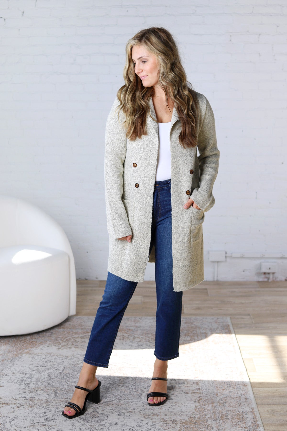 Soren Open Basic Sweater Coat - Oatmeal