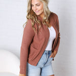 Soren Open Cardigan with Ribbed Edges - Marsala