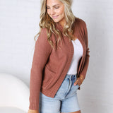 Soren Open Cardigan with Ribbed Edges - Marsala