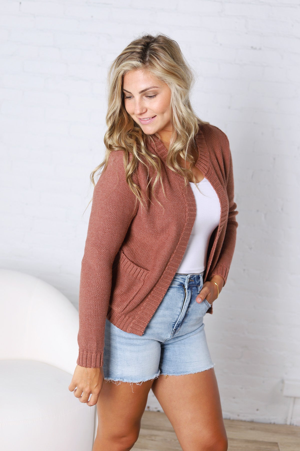 Soren Open Cardigan with Ribbed Edges - Marsala