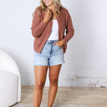 Soren Open Cardigan with Ribbed Edges - Marsala