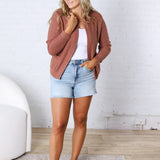 Soren Open Cardigan with Ribbed Edges - Marsala