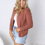 Soren Open Cardigan with Ribbed Edges - Marsala