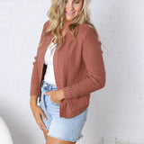Soren Open Cardigan with Ribbed Edges - Marsala