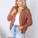 Soren Open Cardigan with Ribbed Edges - Marsala