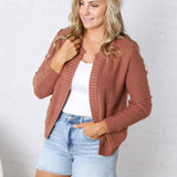 Soren Open Cardigan with Ribbed Edges - Marsala