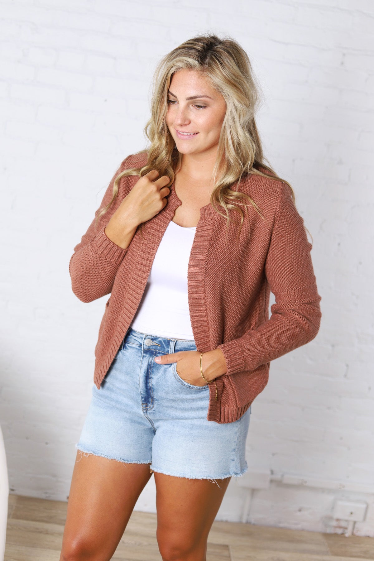Soren Open Cardigan with Ribbed Edges - Marsala