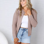 Soren Open Cardigan with Ribbed Edges - Mocha