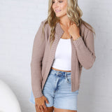 Soren Open Cardigan with Ribbed Edges - Mocha