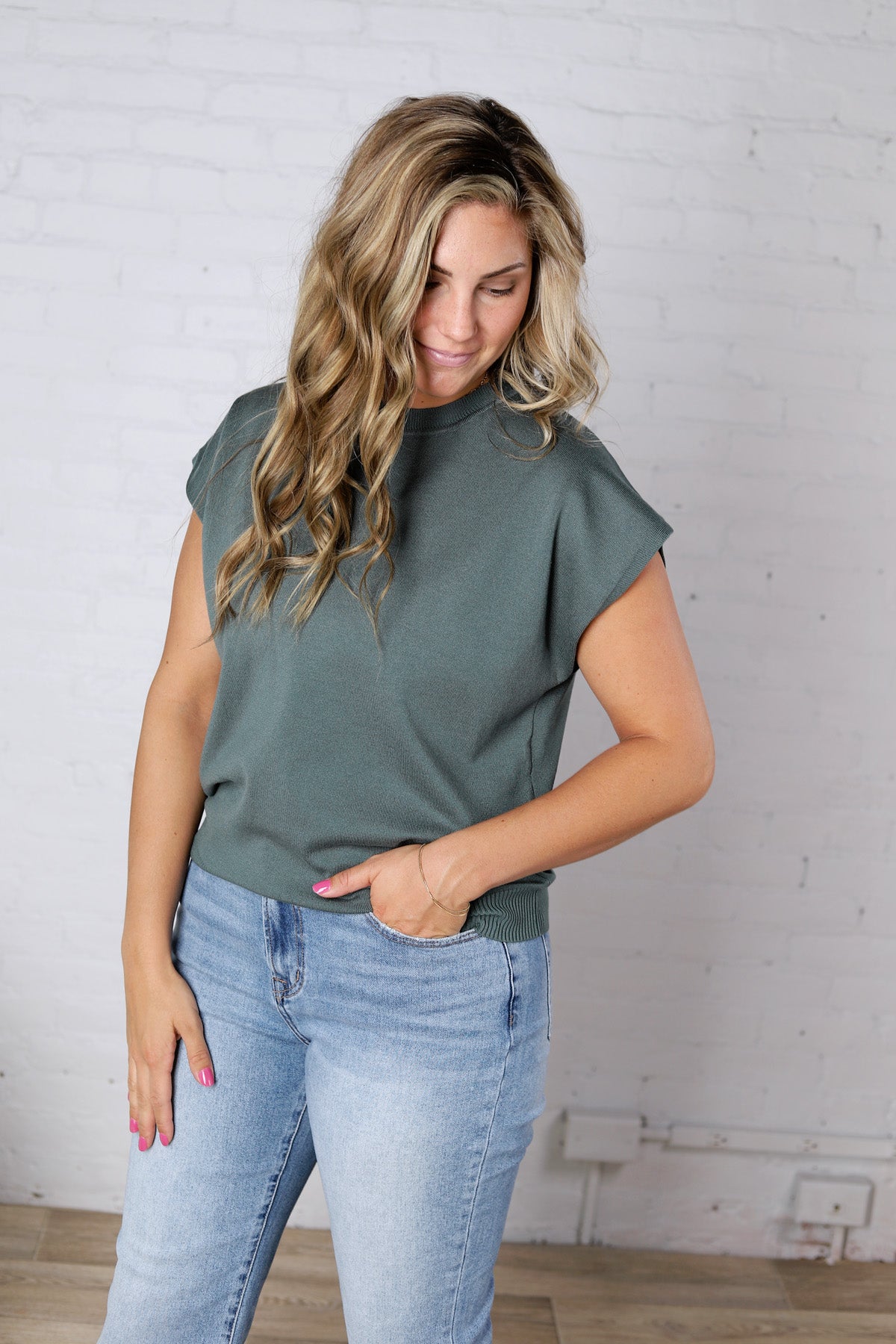 Stella Viscose Short Sleeve Sweater - Ash Jade