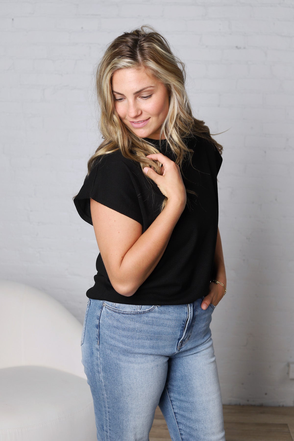 Stella Viscose Short Sleeve Sweater - Black