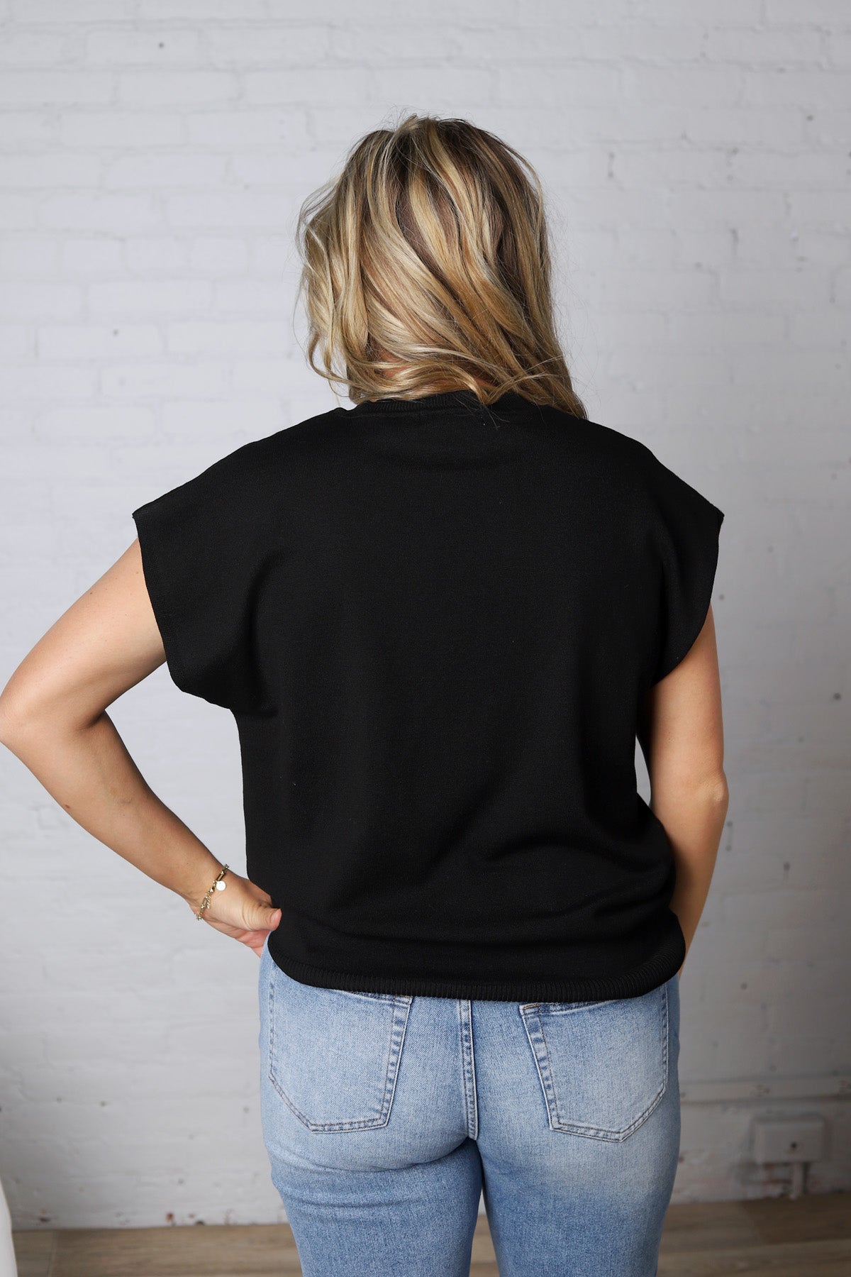 Stella Viscose Short Sleeve Sweater - Black