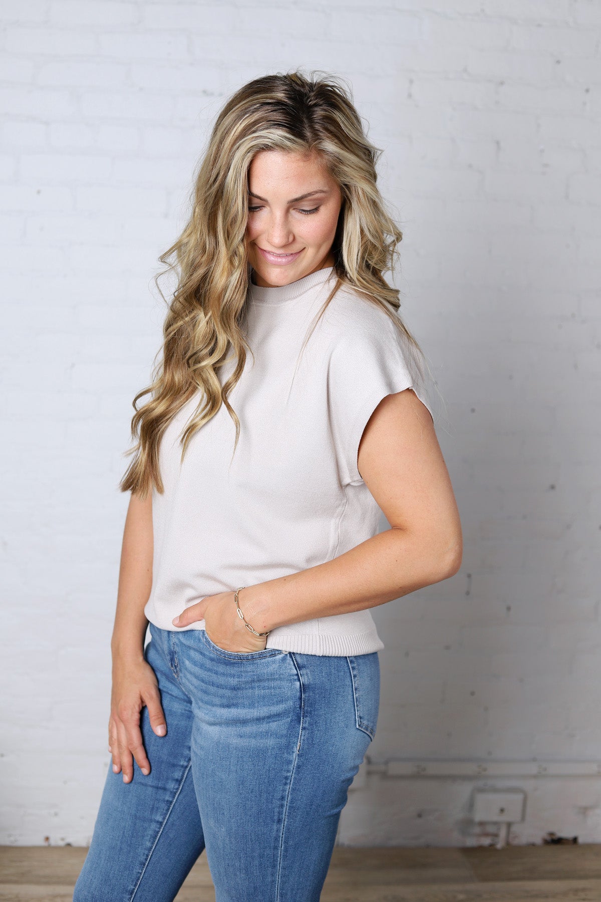 Stella Viscose Short Sleeve Sweater - Bone
