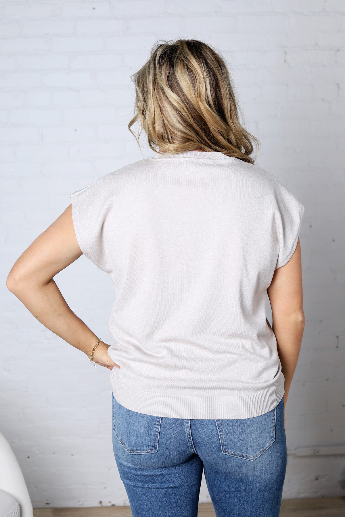 Stella Viscose Short Sleeve Sweater - Bone