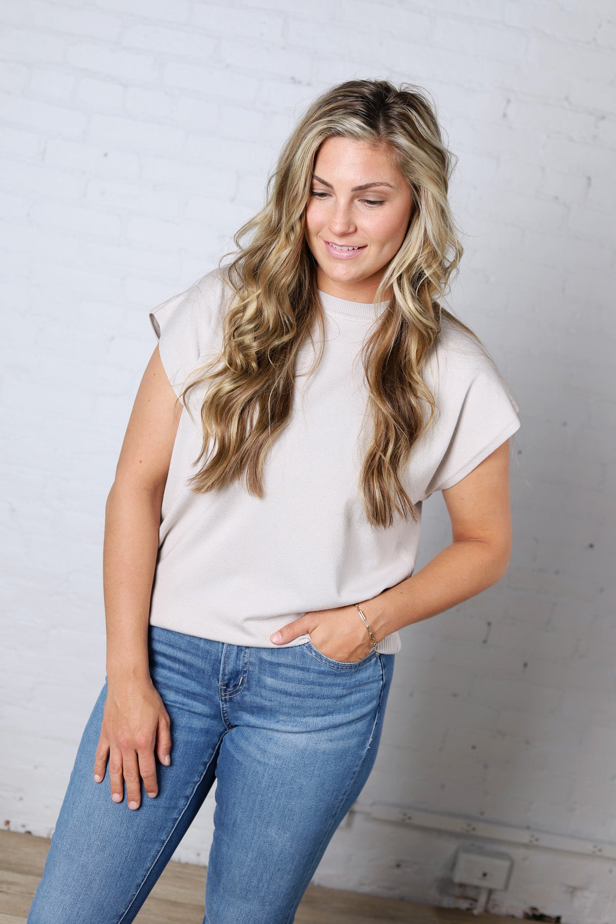Stella Viscose Short Sleeve Sweater - Bone