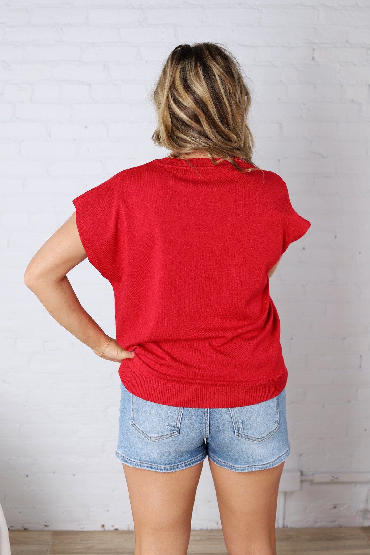 Stella Viscose Short Sleeve Sweater - Red