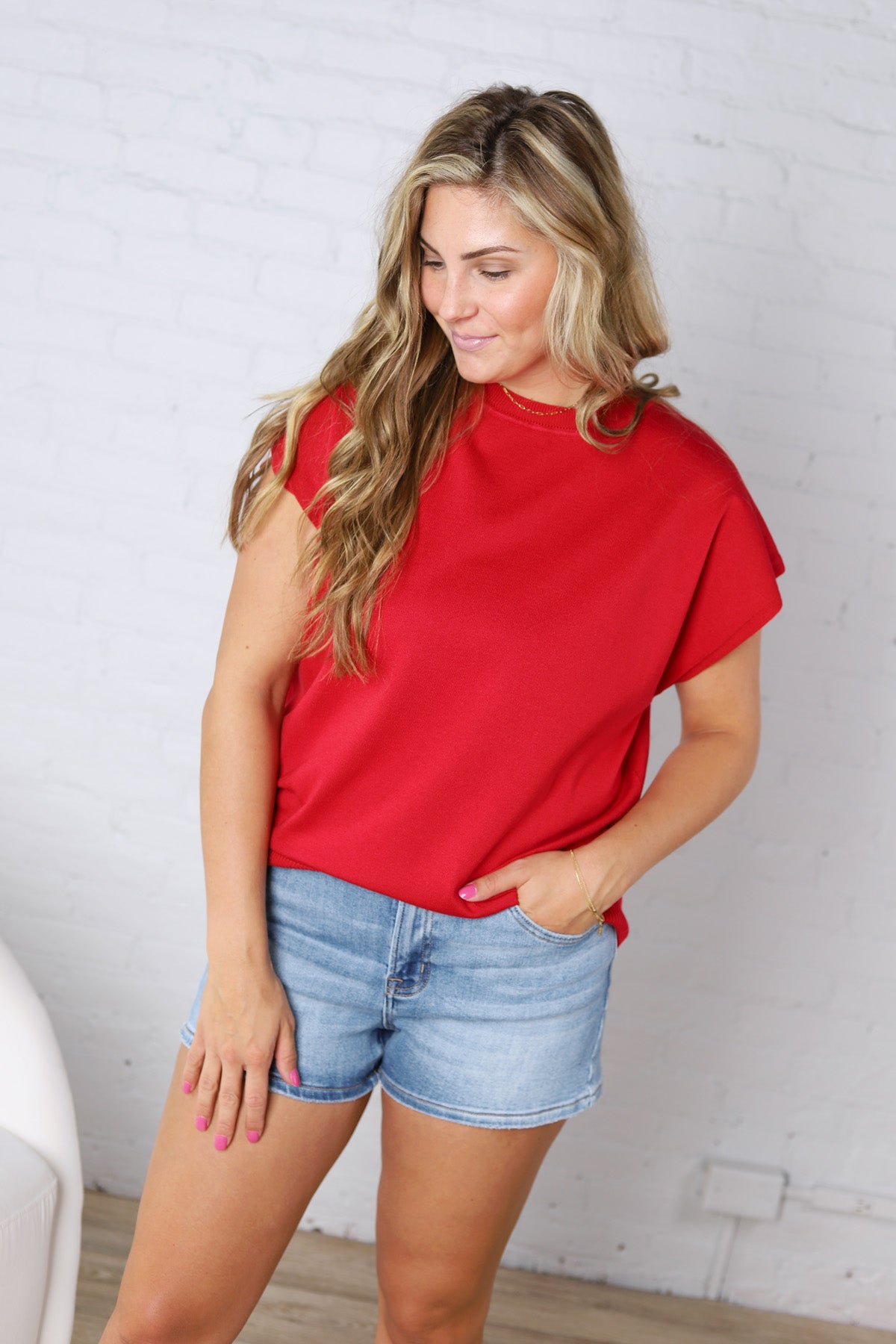 Stella Viscose Short Sleeve Sweater - Red