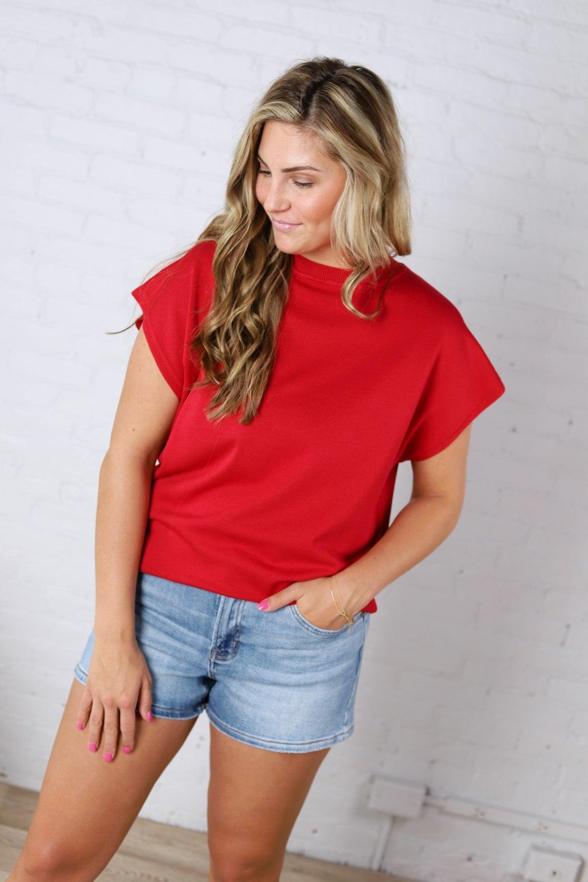 Stella Viscose Short Sleeve Sweater - Red