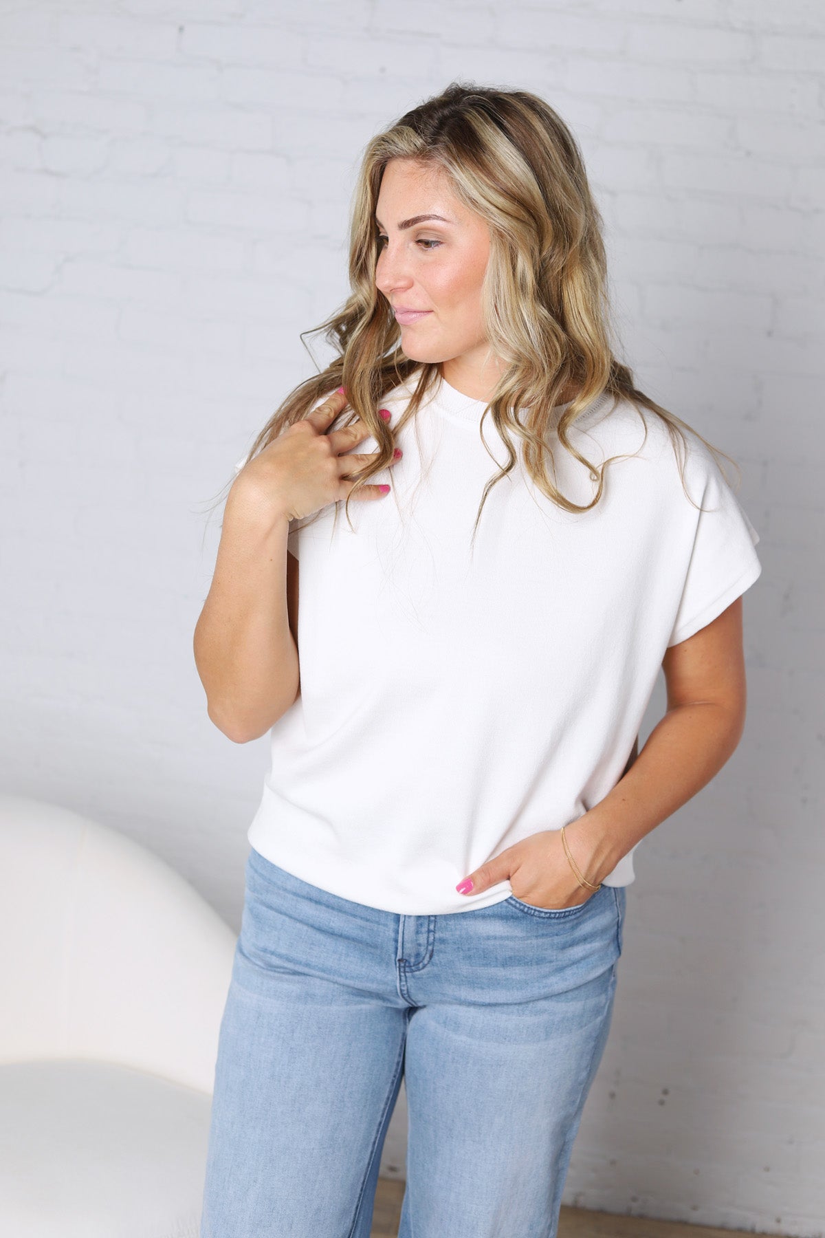 Stella Viscose Short Sleeve Sweater - White