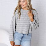 Stevie Striped Brushed Knit Pullover Top - H. Grey