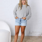 Stevie Striped Brushed Knit Pullover Top - H. Grey